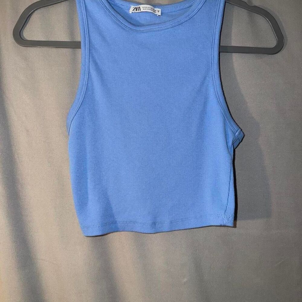 Zara blue ribbed tank top crop fitted